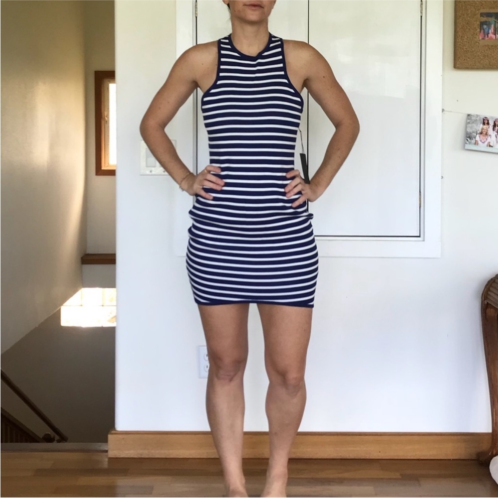 J.O.A. Blue and White Striped bodycon mini dress medium NWT
